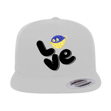 Love Fishing Blue Blowfish Globe Flat Bill Cap